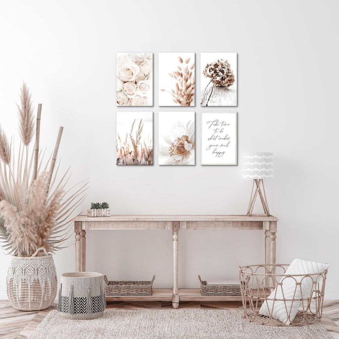 Novart Wandbilder Set - KOMPLETT AUFHÄNGFERTIG - - Moderne Bilder Boho Blumen Wohnzimmer Schlafzimme