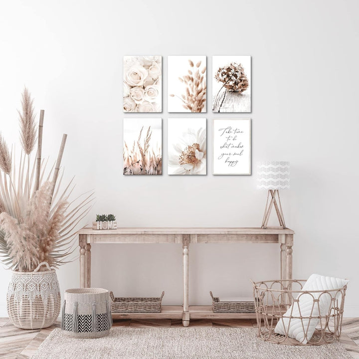 Novart Wandbilder Set - KOMPLETT AUFHÄNGFERTIG - - Moderne Bilder Boho Blumen Wohnzimmer Schlafzimme