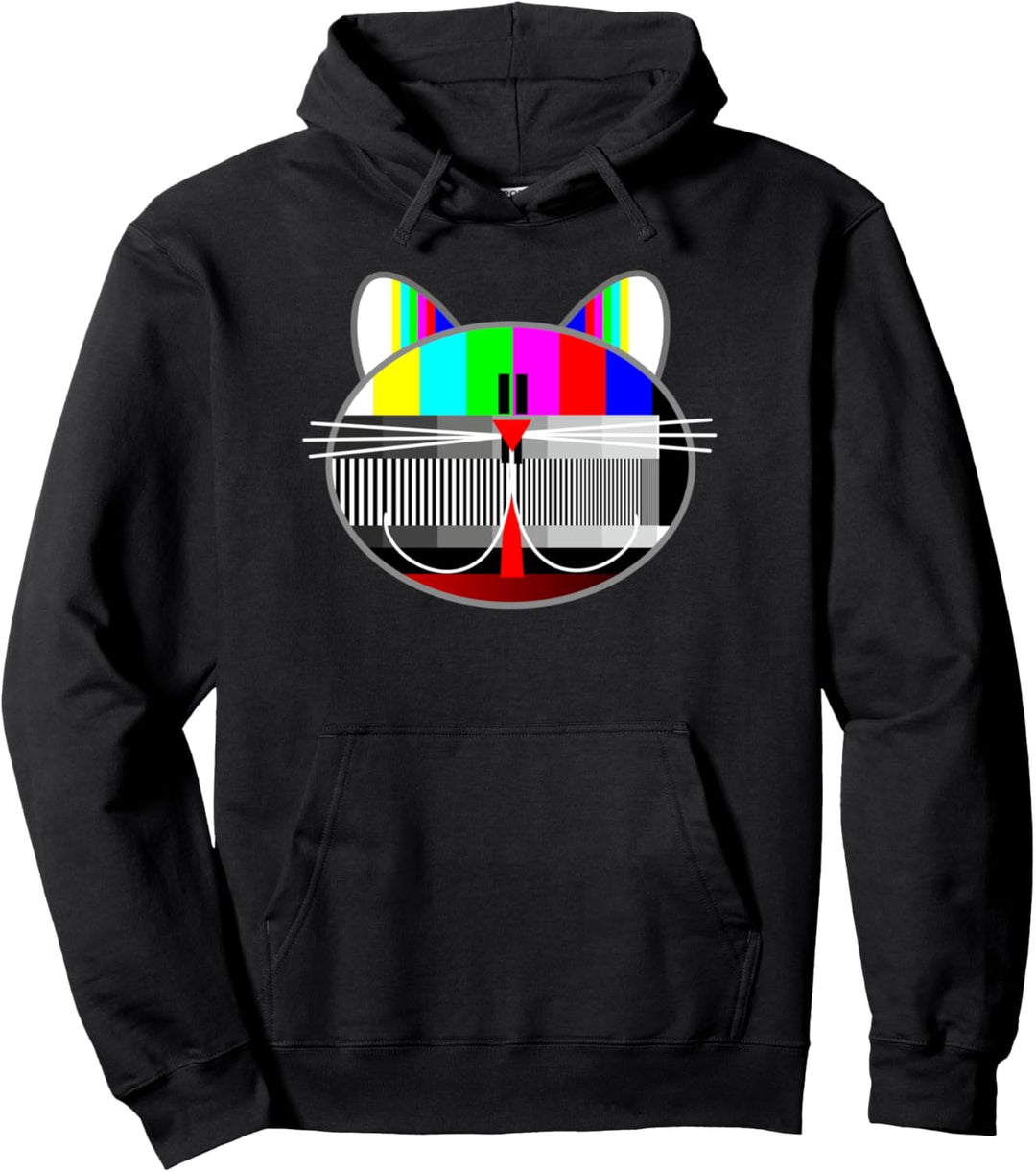 Lustige Testbild Katze Vintage Retro 80er 90er Fernsehen Pullover Hoodie