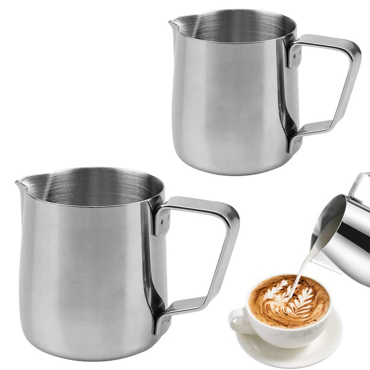 2 Stücke Milchkännchen, Milch Pitcher, Milchkännchen Edelstahl, Edelstahl Milch Aufschäumen Tasse, M