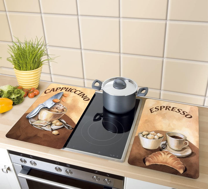 WENKO Herdabdeckplatte Universal Kaffee, 2er Set Herdabdeckung für alle Herdarten, Gehärtetes Glas,