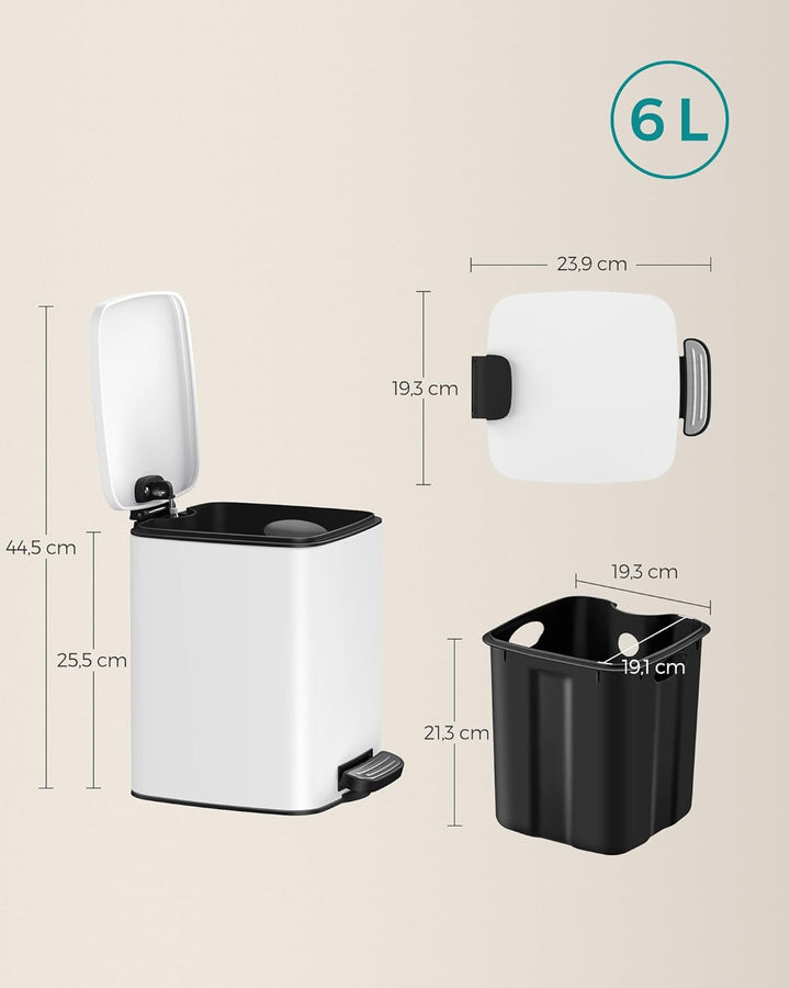 SONGMICS Kosmetikeimer, 6 Liter, Mülleimer Bad, kleiner Abfalleimer, Tretmülleimer, mit Pedal, für k