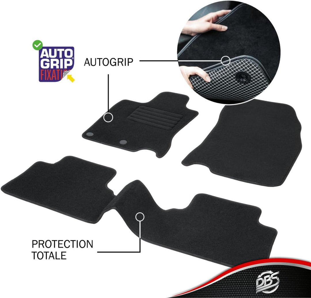 DBS Autofussmatte - nach Mass - 3-teilig - Anti Rutsch - schwarzer Nadelfilz 900g/m² - Velours Ferti