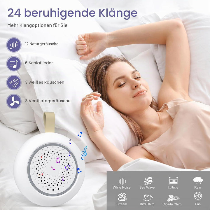 White Noise Machine Baby, Enschlafhilfe babys mit 24 Beruhigende Klänge &amp; 3 Helligkeit Warmweisse Na