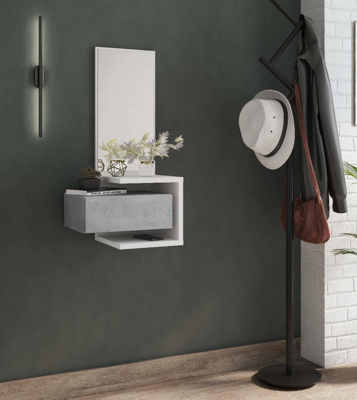 Dmora - Eingangsmöbel mit Spiegel, Flureingang mit Schublade und Regal, Taschenleerer für kleine Woh