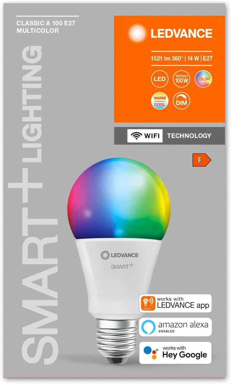 LEDVANCE Smarte LED-Lampe mit WiFi Technologie, Sockel E27, Dimmbar, Lichtfarbe änderbar (2700-6500K