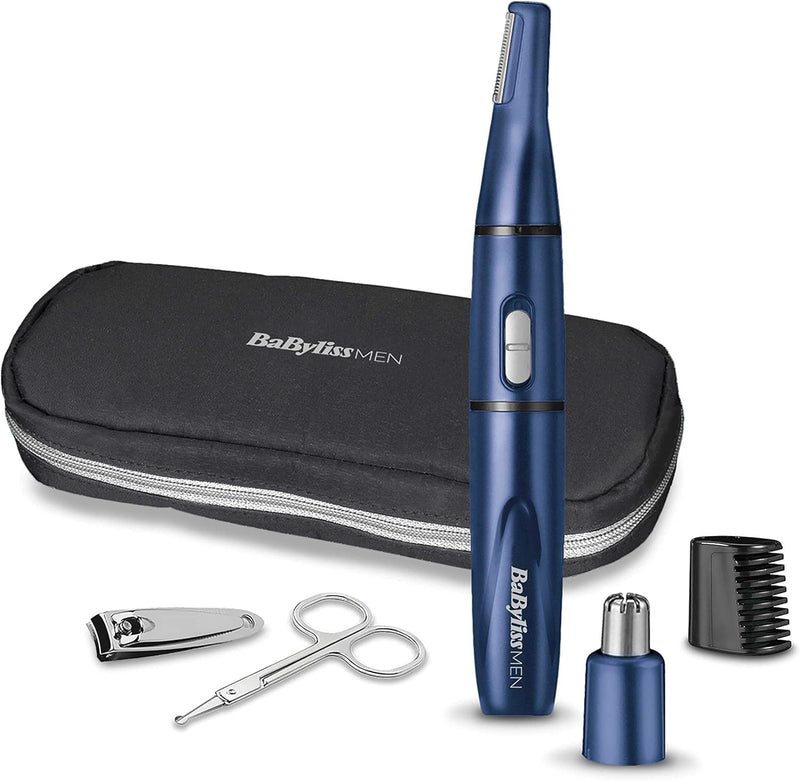 BaByliss 5-in-1 Mini Trimmer, Blue Edition, Nasen- & Ohrenhaartrimmer, Augenbrauentrimmer, Grooming-