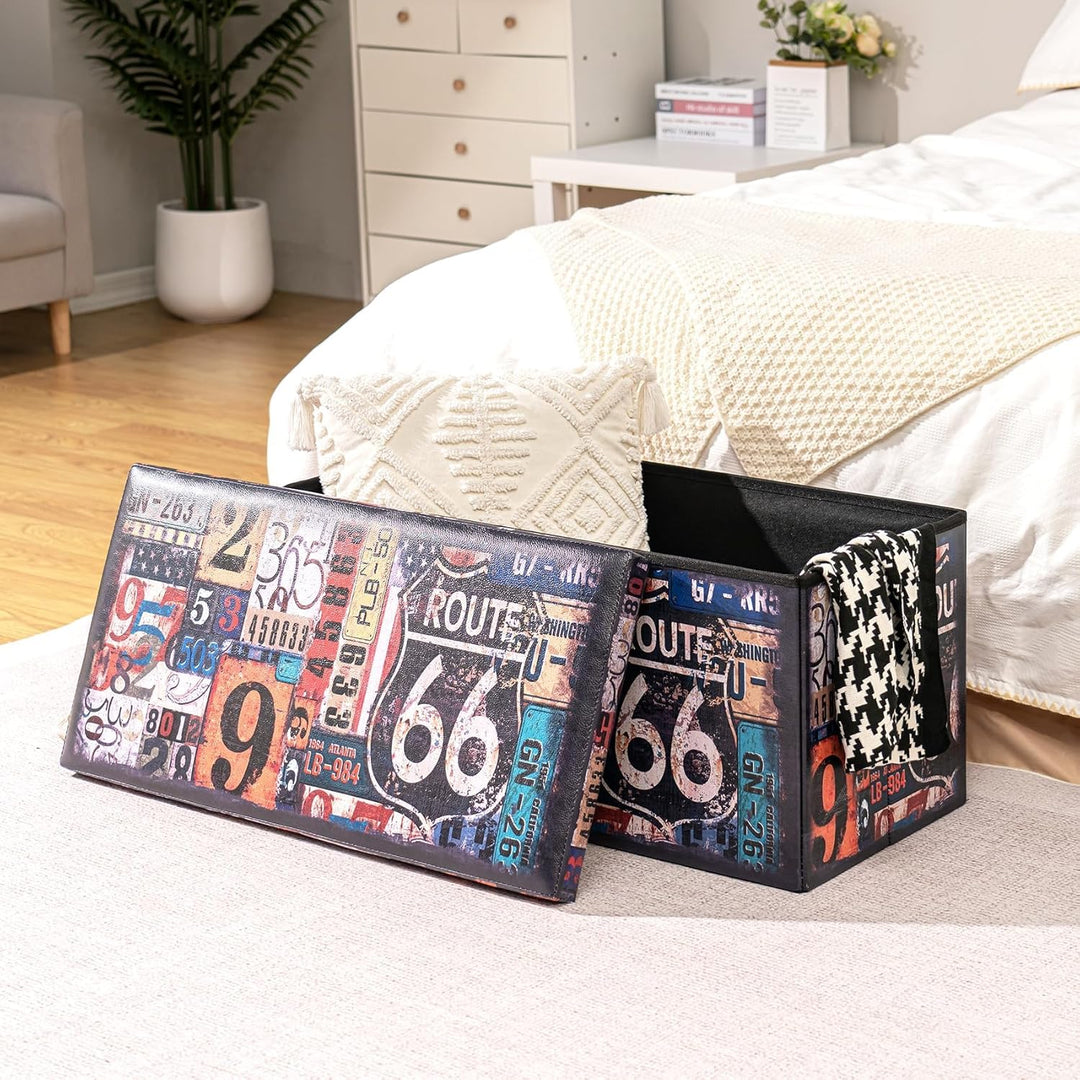 Bonlife Sitzhocker mit Stauraum Faltbarer Sitzbank Retro Aufbewahrungsbox Organizer Box Faltbar Sitz