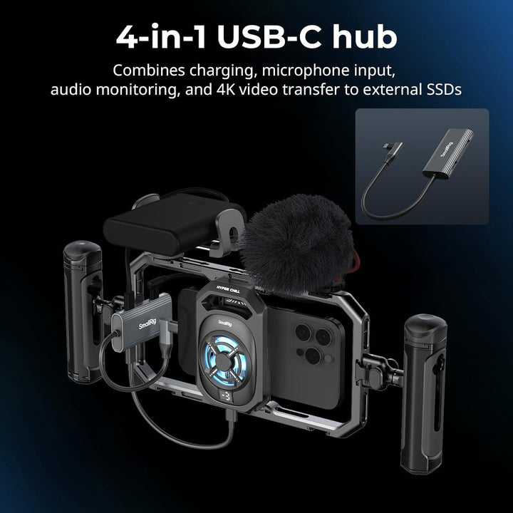 SMALLRIG All-in-One-Kühl-Handyhalterung mit Doppelgriff für iPhone/Android,15W-Aktivkühler, 4-in-1-U
