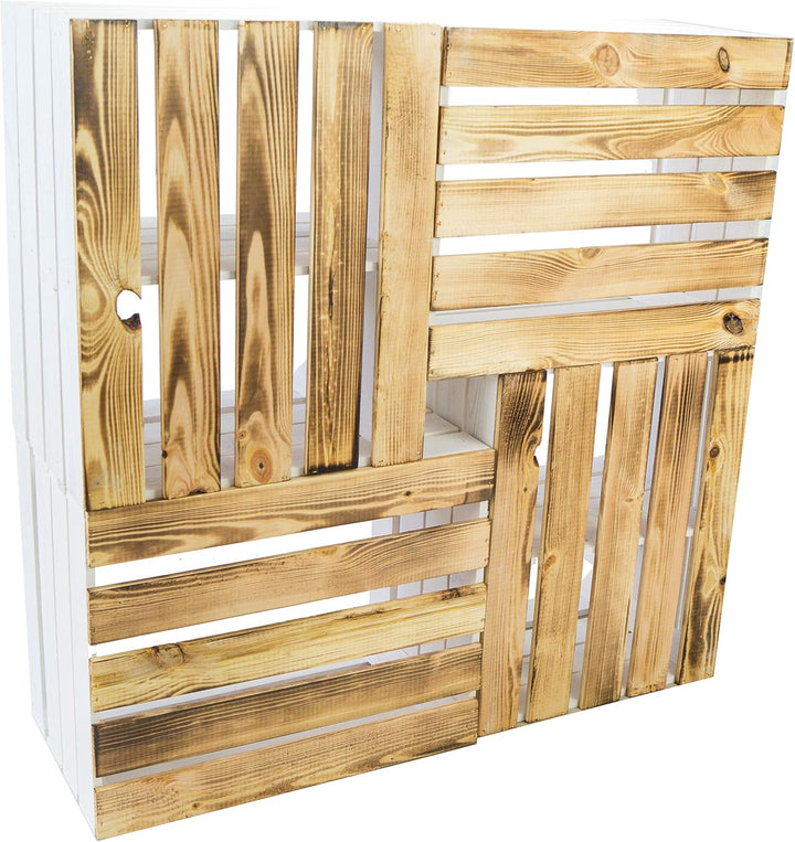 3er Set Holzkisten Paula weiss mit geflammten Boden 50x40x30cm Johanna Aufbewahrungsbox Aufbewahrung