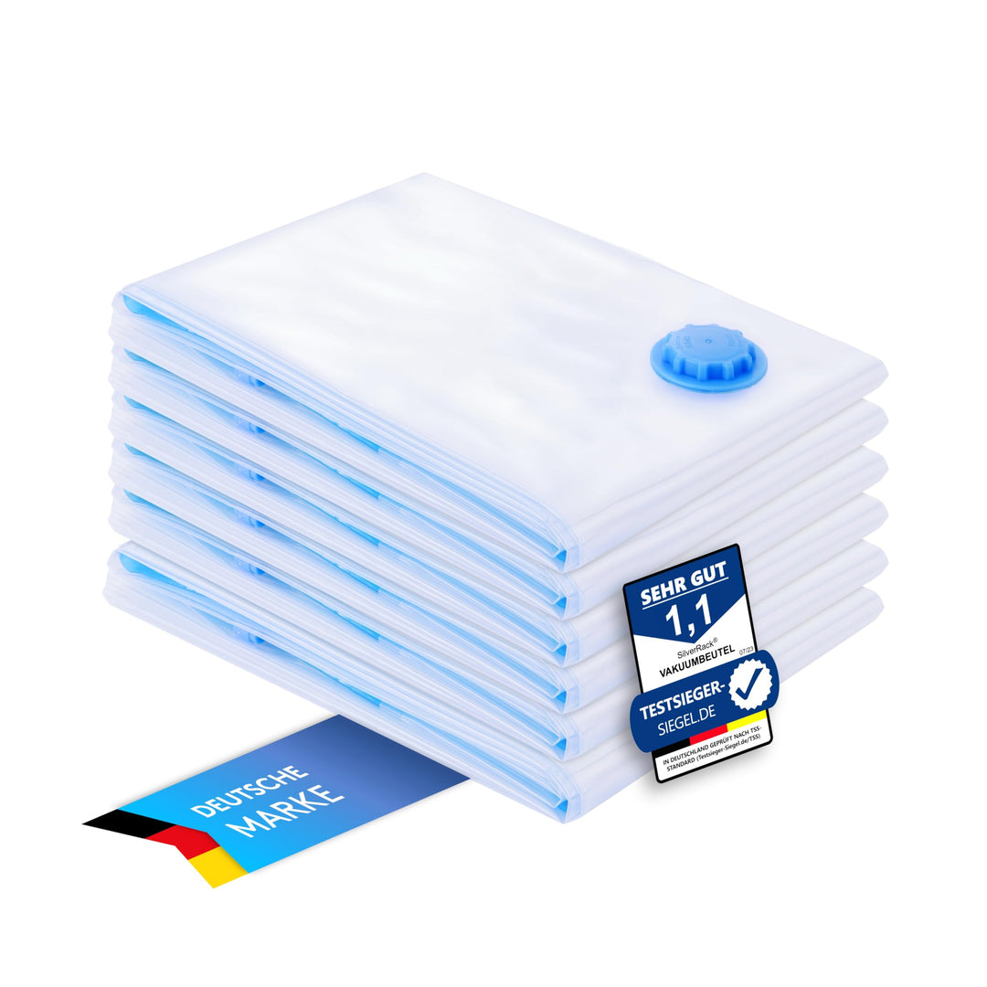 Vakuumbeutel für Bettdecken XXL [6 Stück] (90x130 cm) - INKL. ETIKETTEN - Jumbo Vakuumtüten für Klei