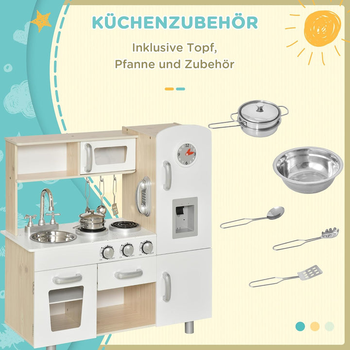 HOMCOM Kinderküche mit Ofen Spüle Kühlschrank für Kinder ab 3 Jahren Weiss | Spielküche, Puppenküche