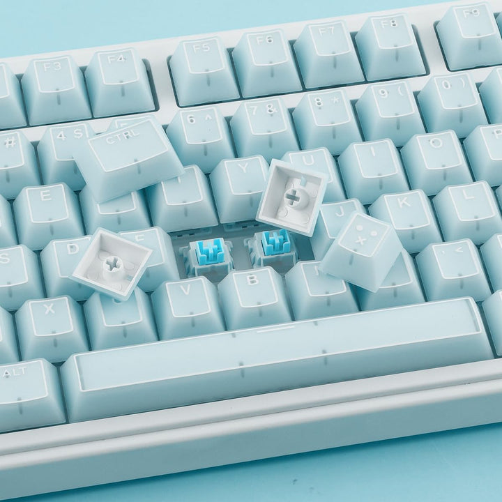 Sunzit Blau Jade Keycaps, Double Shot PBT&PC Tastatur Jelly Keycaps 142 Tasten Cherry Profile Keycap