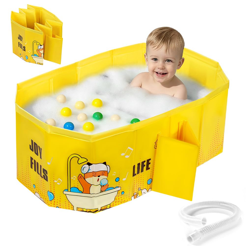 AUYAO Faltbare Badewanne Kinder Tragbare Säuglings Badewanne Baby mit Ablassschraube Integrierte Tra