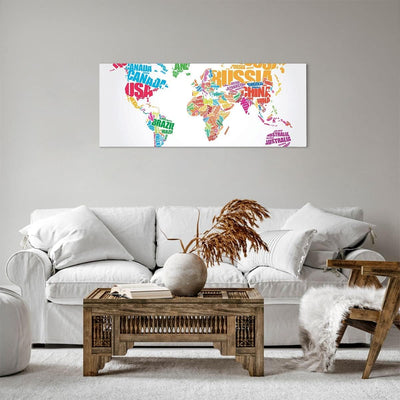 Panorama Bilder auf Leinwand 100x40cm Leinwandbild Karte Worte Welt Geographie Gross Wanddeko Bild S