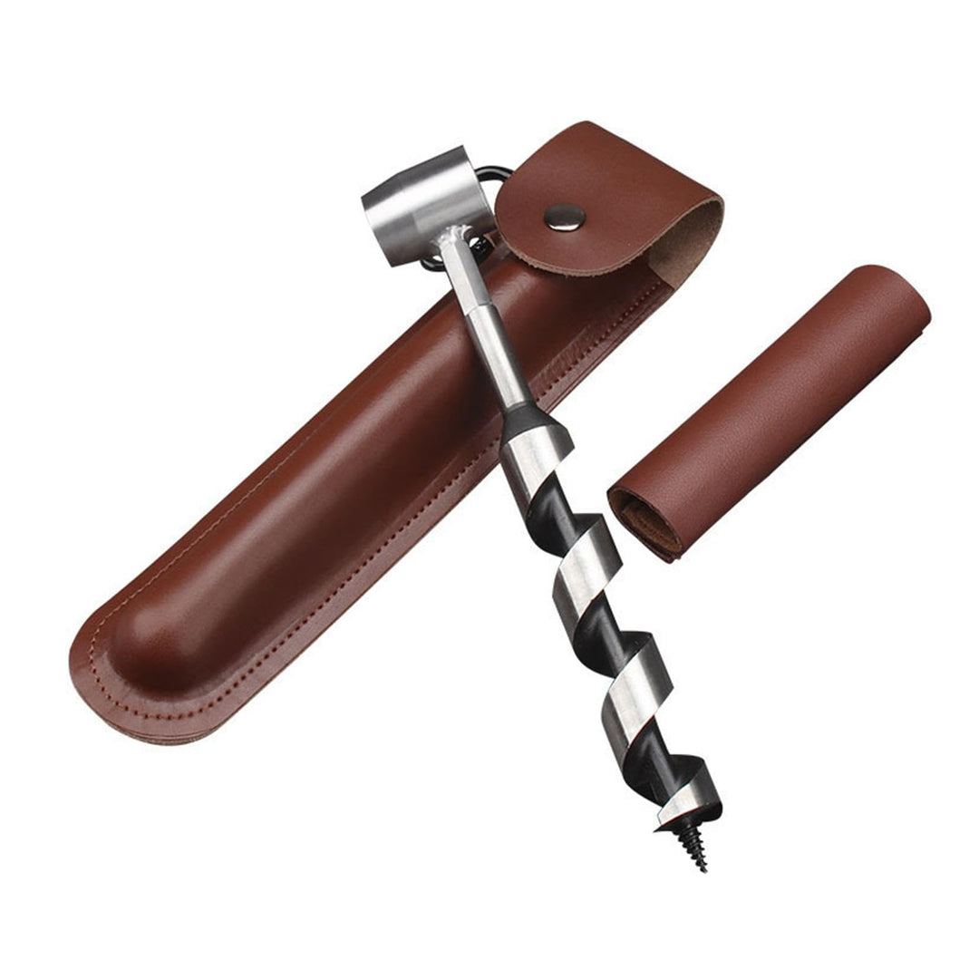 Handbohrer Bushcraft Manueller Schraubenschlüssel, Manueller Überlebensbohrer mit Lederhülle, Handbo