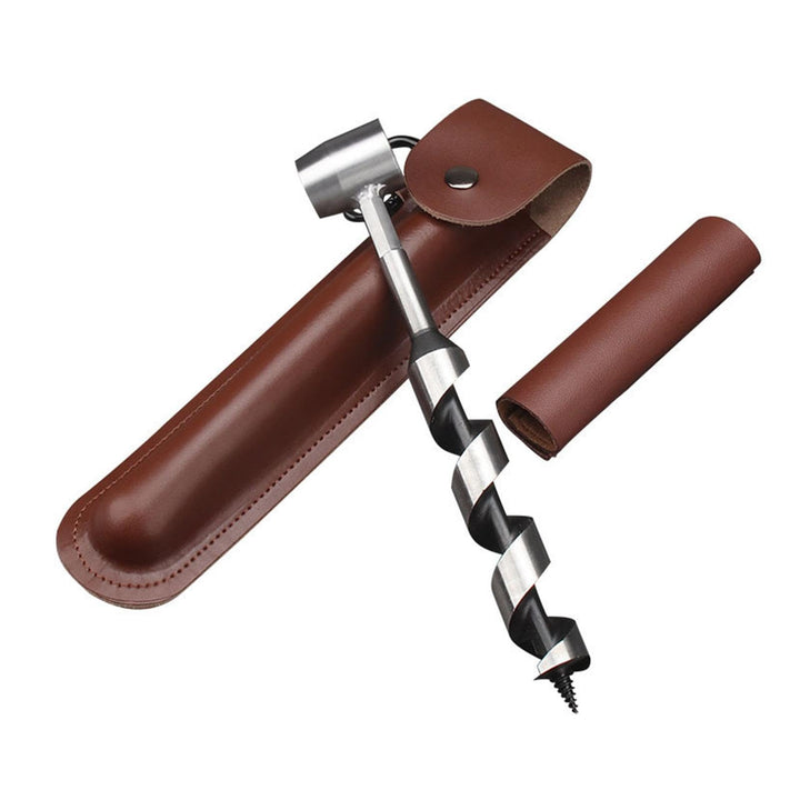 Handbohrer Bushcraft Manueller Schraubenschlüssel, Manueller Überlebensbohrer mit Lederhülle, Handbo