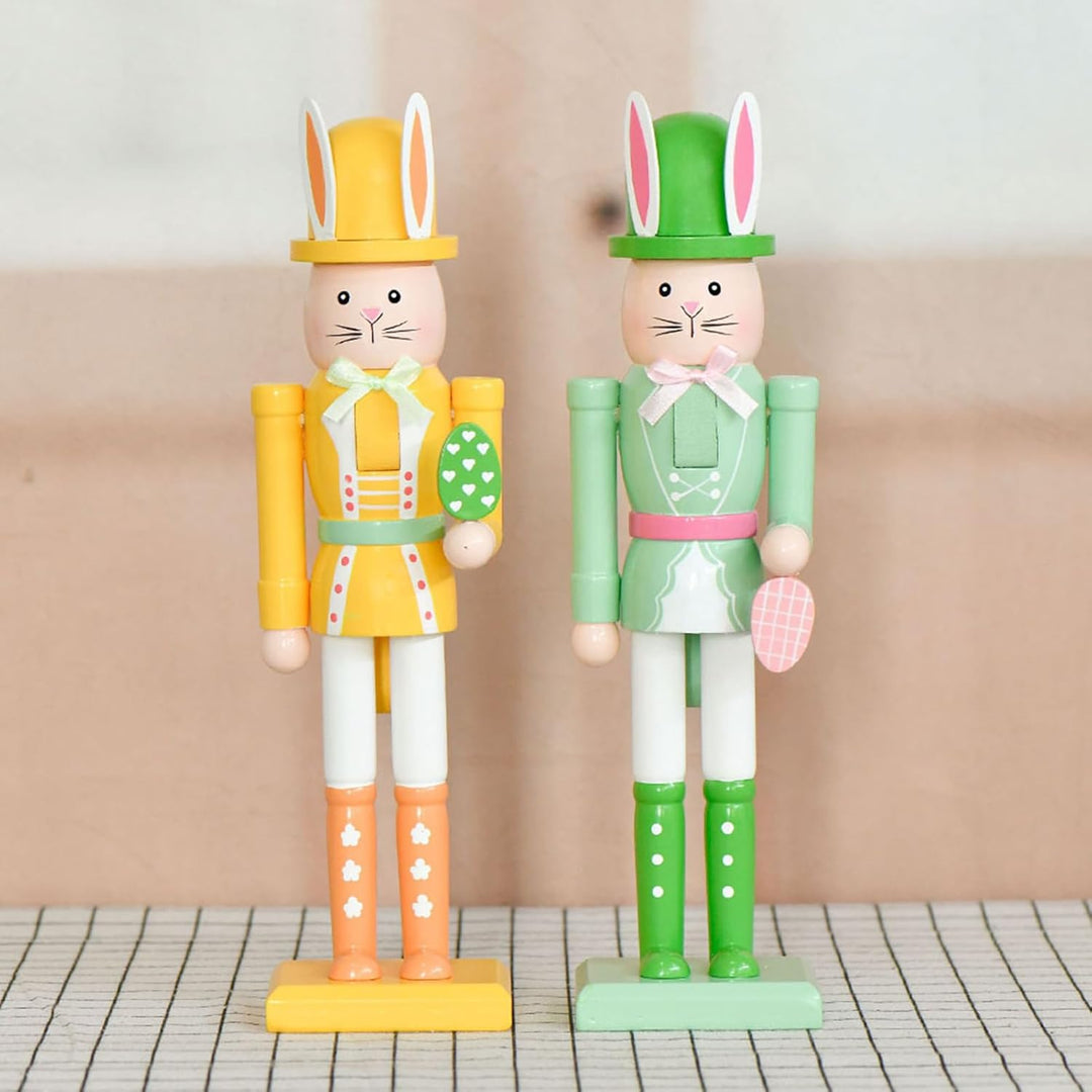 Generisch 2 Stück Osterhasen Nussknackern, 12 Zoll Dekorative Nussknacker Figuren, Osterhasen Holznu