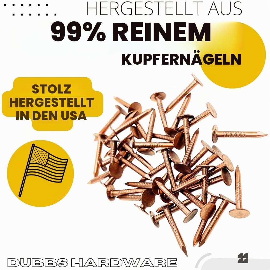Dubbs Hardware - 2,5 cm Kupfernägel für Dachdecker, 100 Nägel, massives reines Kupfer, Schiefer, bli
