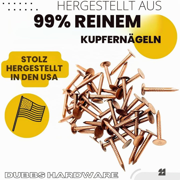 Dubbs Hardware - 2,5 cm Kupfernägel für Dachdecker, 100 Nägel, massives reines Kupfer, Schiefer, bli