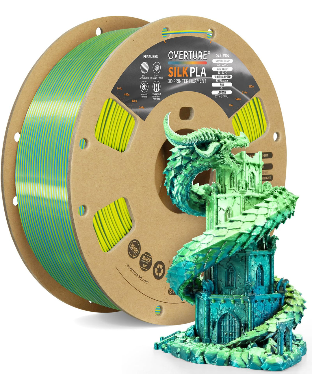 OVERTURE Dual Color Silk PLA Filament 1.75mm, 1kg 3D Drucker Filament Seide PLA, Massgenauigkeit +/-