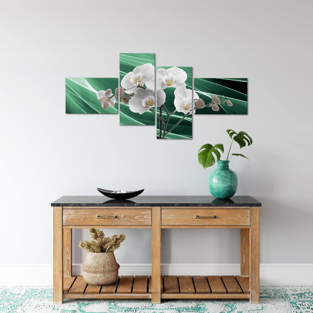Runa Art Bild Modern Blumen Orchidee - Made in Germany - Wandbilder Natur Grün Grau 4 Teilig 203042b