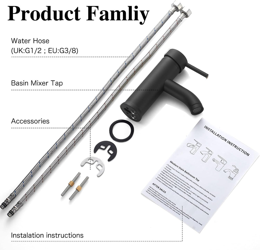 kisimixer Wasserhahn Bad Schwarz Waschtischmischer, Einhandmischer Waschbecken Armaturen mit Kalt/Wa