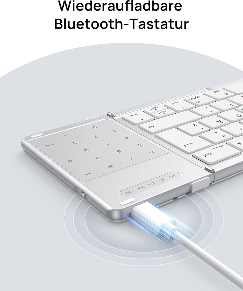 SODI Faltbare Tastatur,2-in-1-Zifferntastatur und Tastatur mit Touchpad, Multi-Device Tastatur Kabel