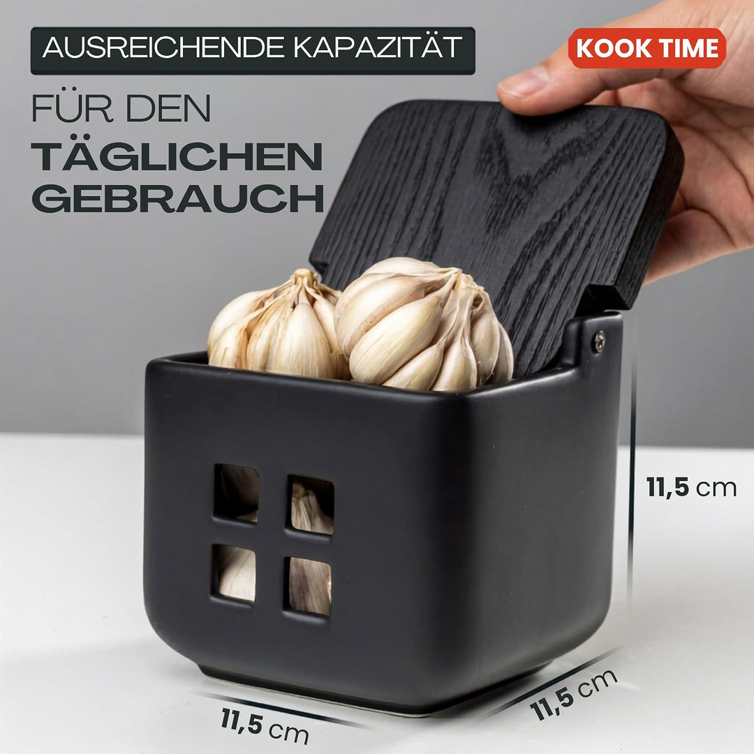KOOK TIME Salzdose Keramik mit Klappdeckel aus umweltfreundlichem Bambus - Praktischer Salztopf und