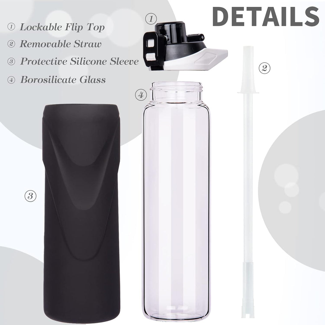 DEARRAY 1l Sport Trinkflasche Glas Flasche mit Strohhalm 1 liter auslaufsicher bpa frei Gym Wasserfl