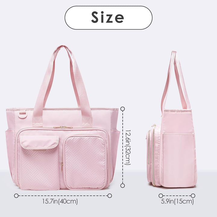 Fasrom Lehrertasche mit Laptopfach, Lehrer Arbeitstasche für Frauen, Rosa, Rosa