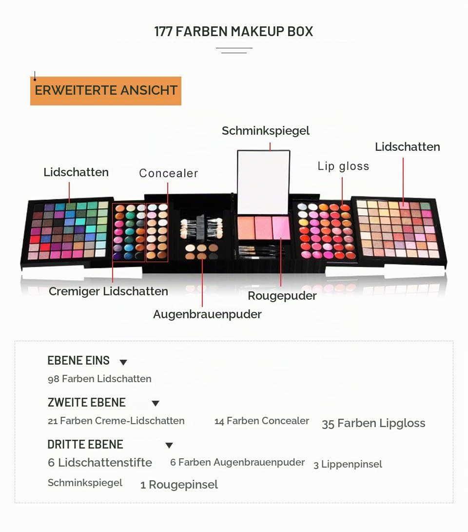 Lidschatten Palette 177 farben Schminkkoffer mit Schminke - Bunte Lidschatten Palette Schminkset Fra