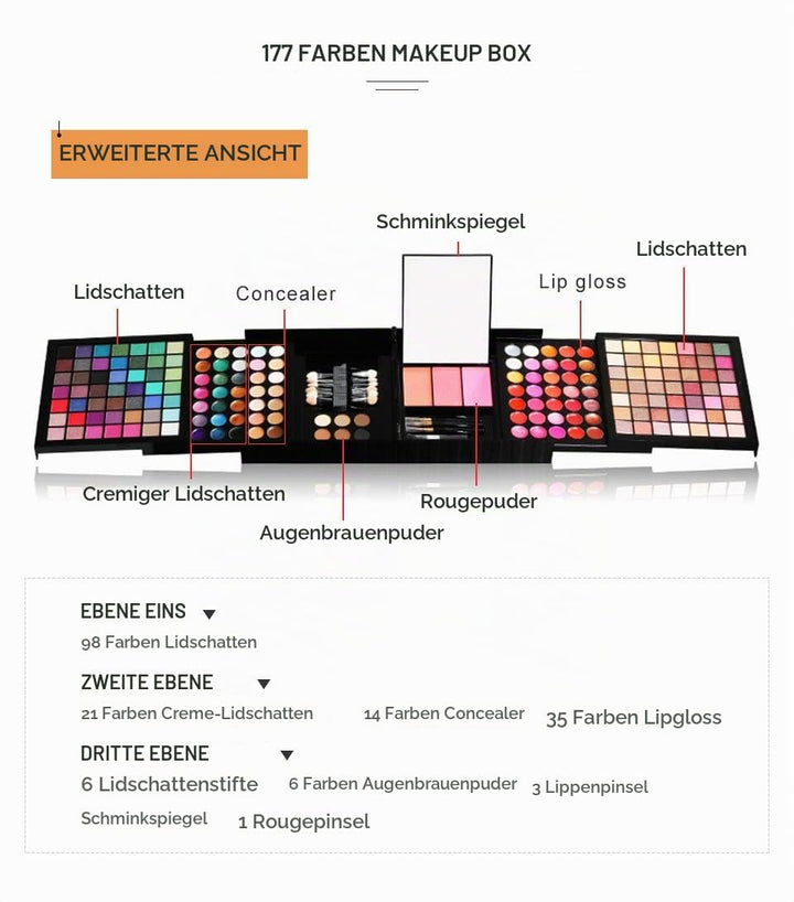 Lidschatten Palette 177 farben Schminkkoffer mit Schminke - Bunte Lidschatten Palette Schminkset Fra