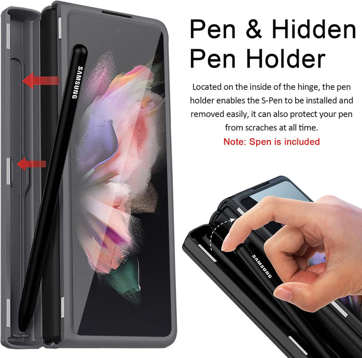 Miimall Handyhülle Kompatibel mit Samsung Galaxy Z Fold 2 Hülle mit S Pen Halter + Stift, PC Schutzh
