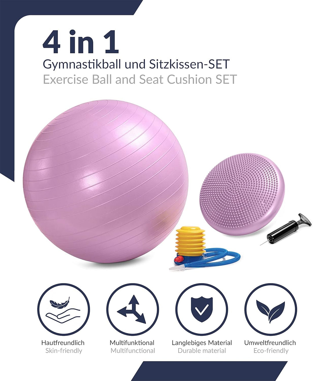 C4B Gymnastikball 65cm und Ballsitzkissen 33cm inkl. Pumpe im SET - Balance-Kissen, Sitzball, Traini