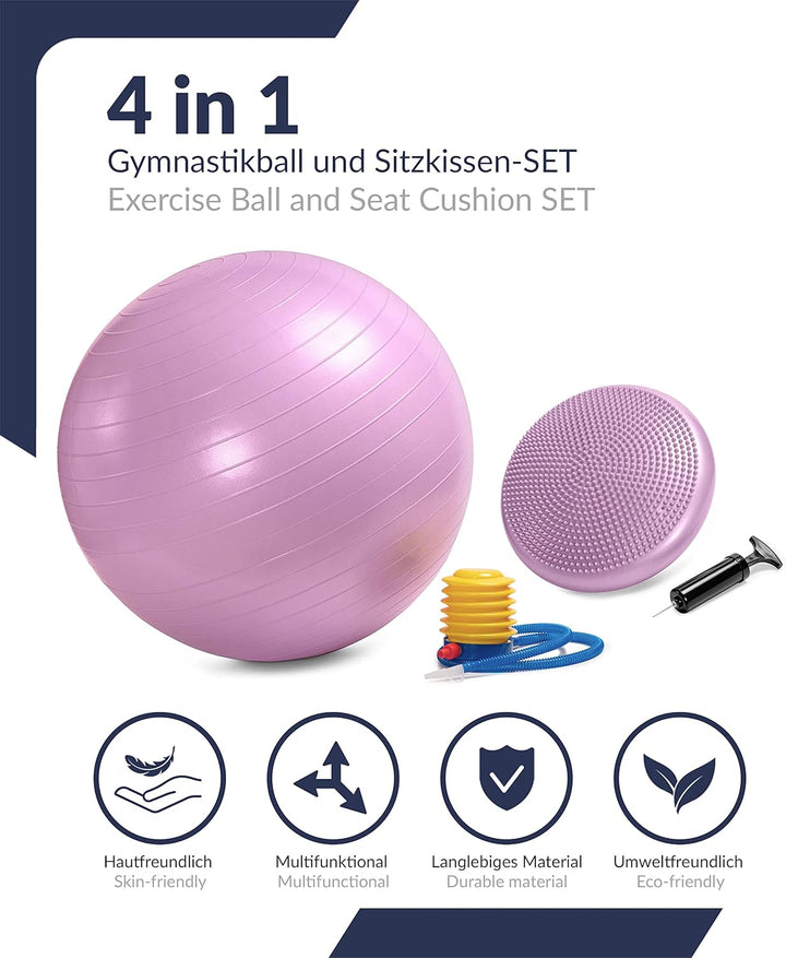 C4B Gymnastikball 65cm und Ballsitzkissen 33cm inkl. Pumpe im SET - Balance-Kissen, Sitzball, Traini