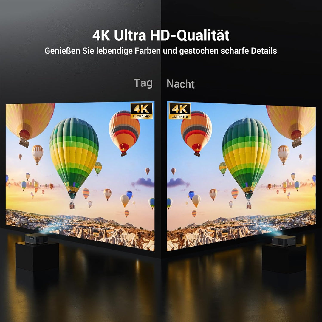 Tageslicht Beamer 4K [1500ANSI/KI-Autofokus/Trapezkorrektur] 38000 Lumen Full HD Beamer mit WiFi 6 B