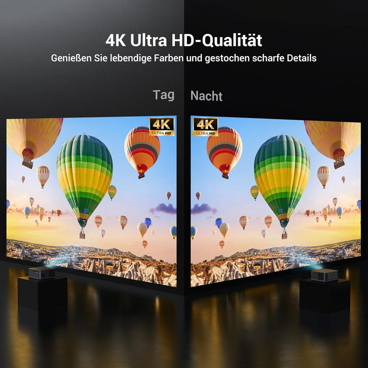 Tageslicht Beamer 4K [1500ANSI/KI-Autofokus/Trapezkorrektur] 38000 Lumen Full HD Beamer mit WiFi 6 B