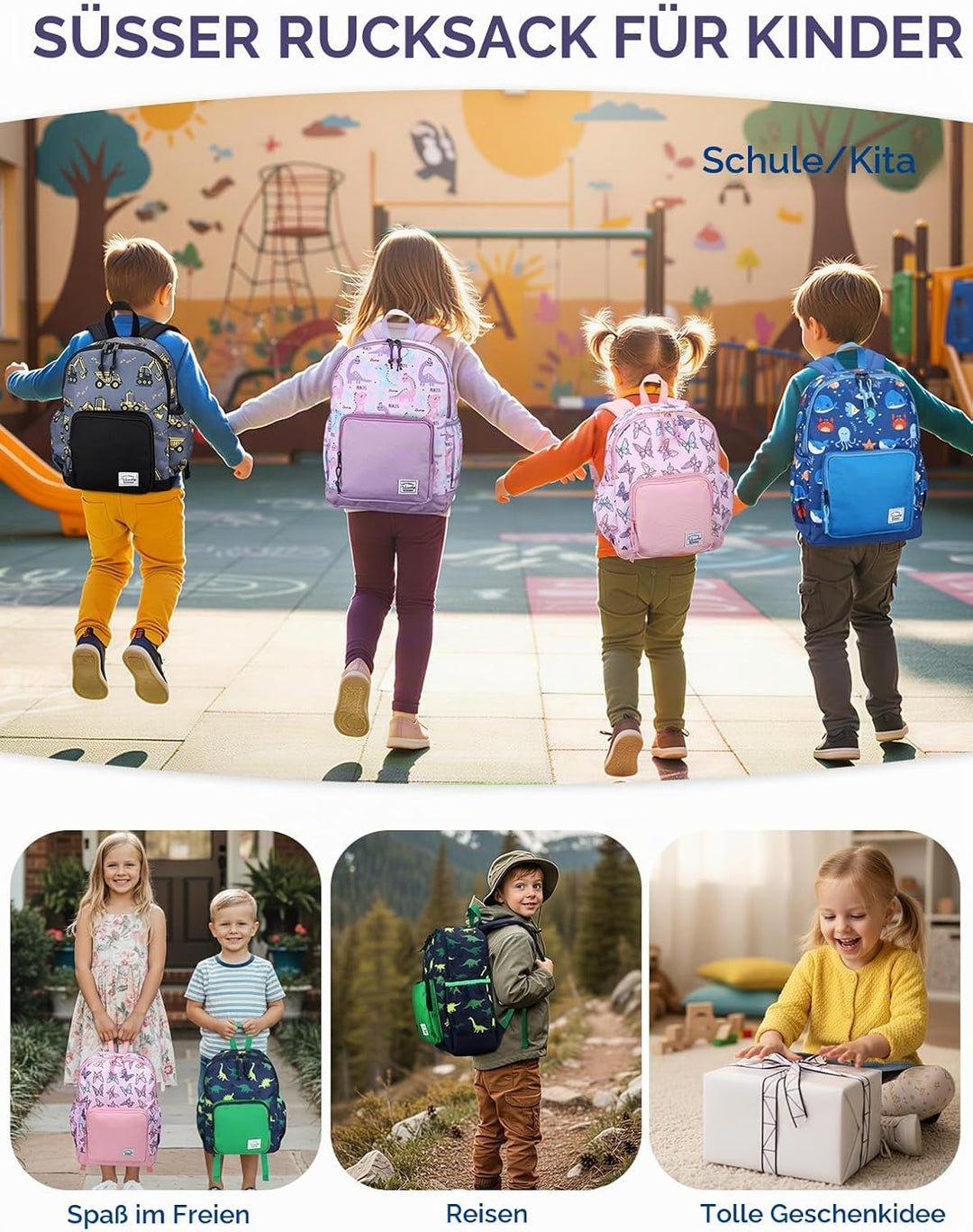 VASCHY Kinderrucksack, leicht, Schulranzen, Mädchen, Jungen, Grundschule, Kindergarten, 4 – 6 Jahre,
