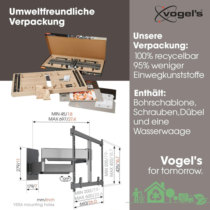 Vogel's TVM Elite 5855 Ultrastarke schwenkbare TV-Wandhalterung für grosse und schwere Fernseher von