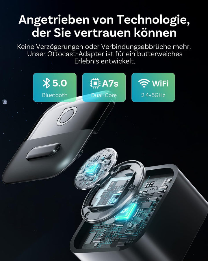 OTTOCAST Mini Pico 2026 Verbesserte, 2 in 1 Wireless CarPlay & Android Auto Adapter mit USB-A/C-Adap