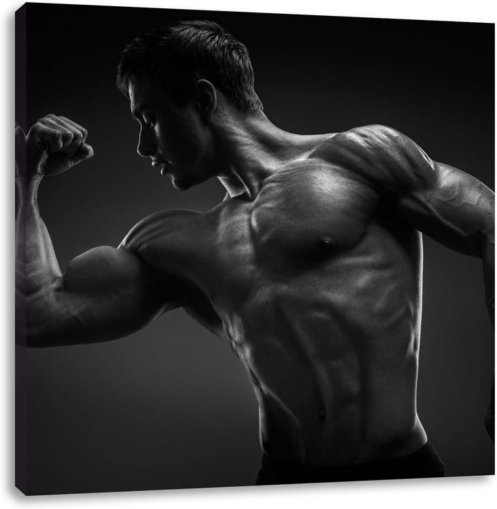 Pixxprint Posender Bodybuilder als Leinwandbild/Grösse: 70x70 cm/Wandbild/Kunstdruck/fertig bespannt