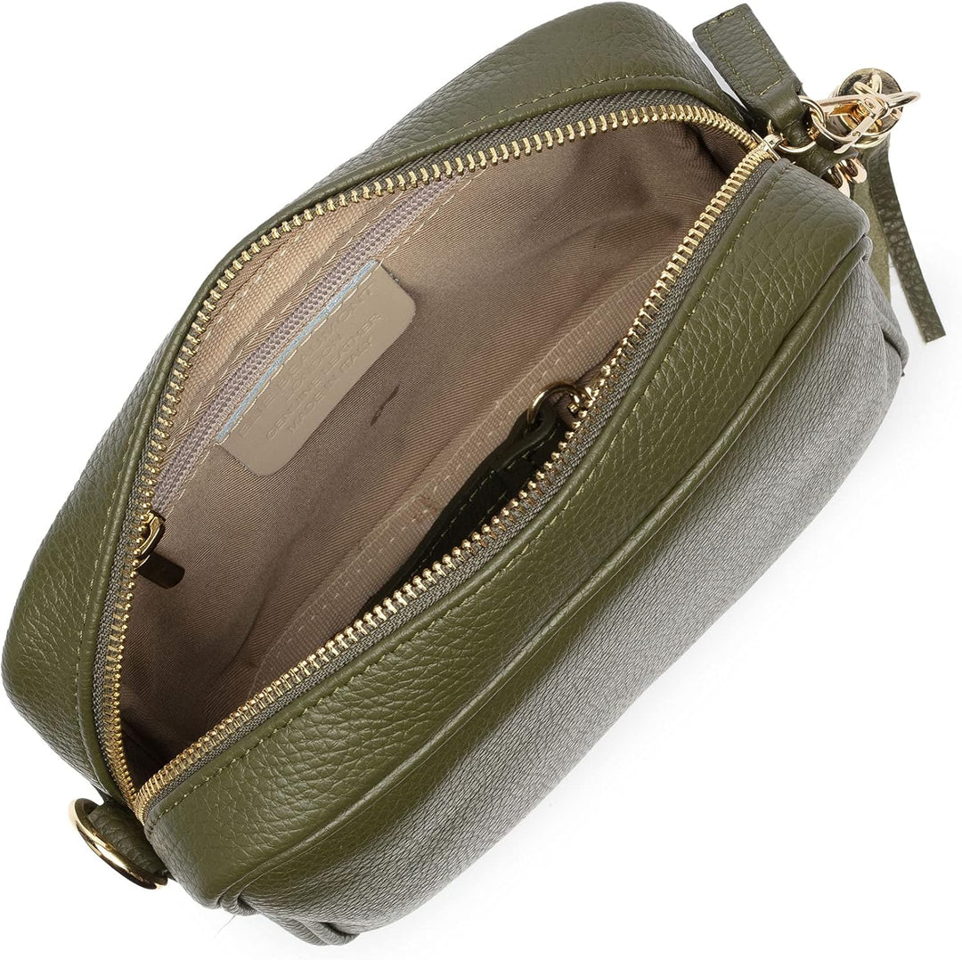 Elie Beaumont Ledertasche Echtleder in Olive mit abnehmbaren Lederriemen und zusätlichem Tragegurt z