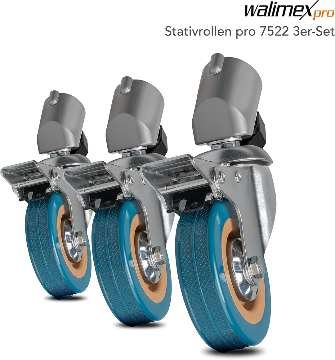 Walimex pro 3er Set Stativrollen für Lichtstative I für extra schweres Gewicht, belastbar bis 30kg I