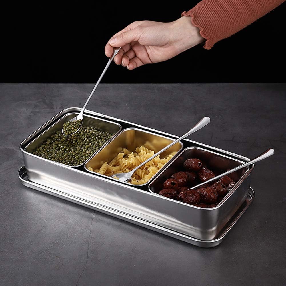 Hapivida Zutatenbehälter Pizza Edelstahl 344x157x65mm 3 Gitter Gewürzbox Beilagenbehälter Gewürz Beh