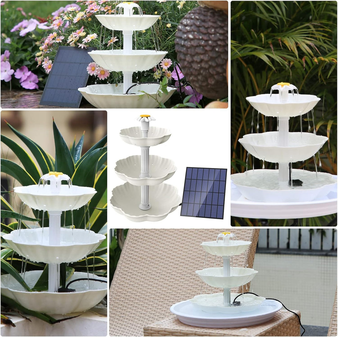AISITIN DIY Deko Brunnen,Vogeltränke Sets mit 3,5W Solar Springbrunnen, 3 Stufige Vogelfütterer für