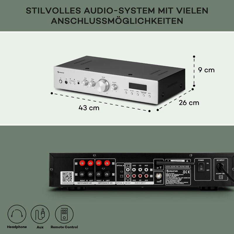auna AMP-CD608 DAB HiFi Stereo-Amplifier Verstärker, Ausgangsleistung: 4 x 100 Watt RMS an 4 Ohm, 2