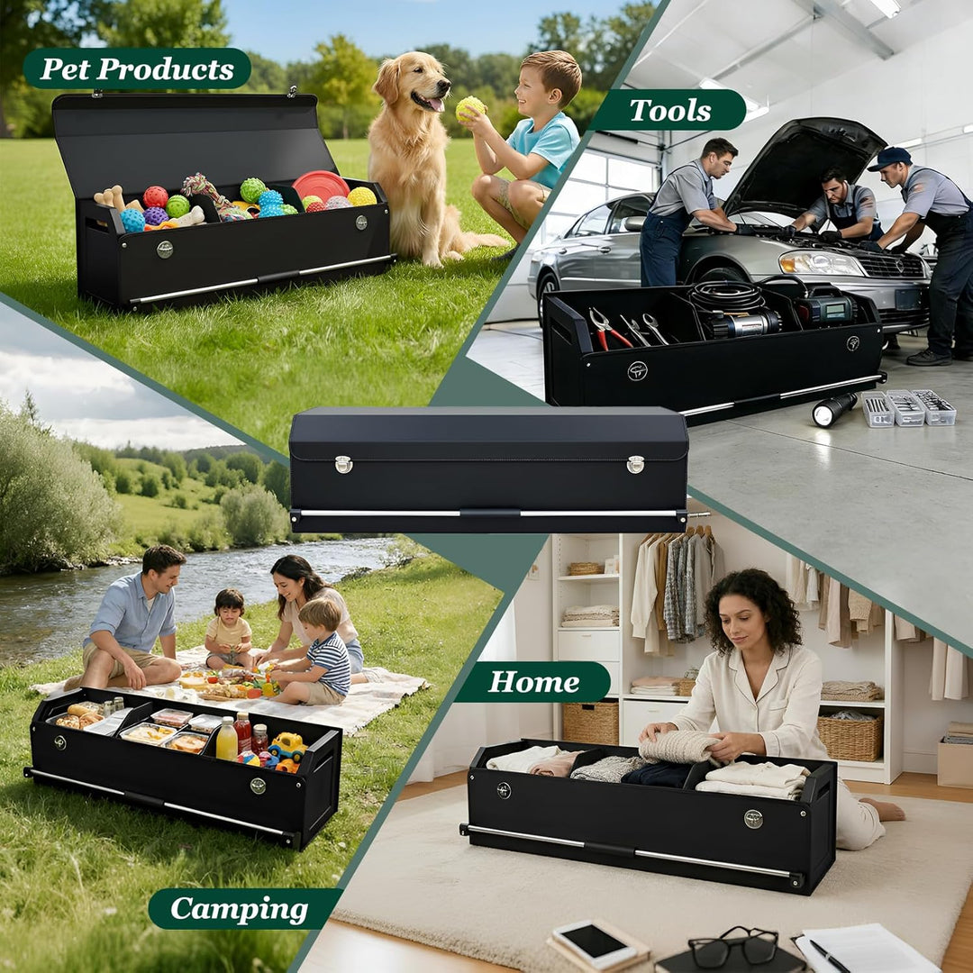 Kofferraum Organizer mit Deckel – Premium NAPPA-Leder, Tragbarer Push-Pull-Griff & Stabile Universal