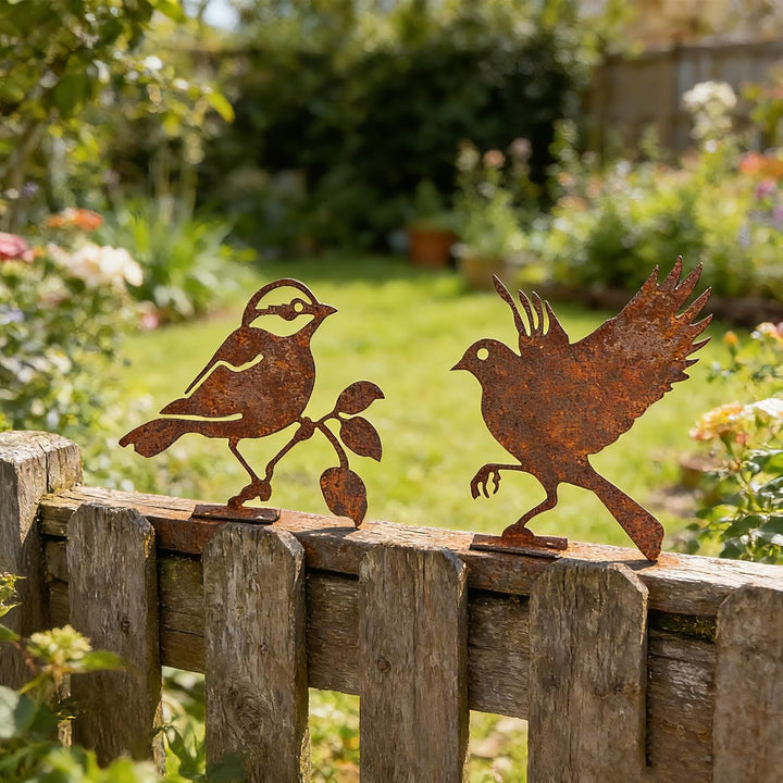 6 Stück Dekorative Vögel, rostige Vögel mit Schrauben, Deko für Garten, Metall, rostig, für Terrasse
