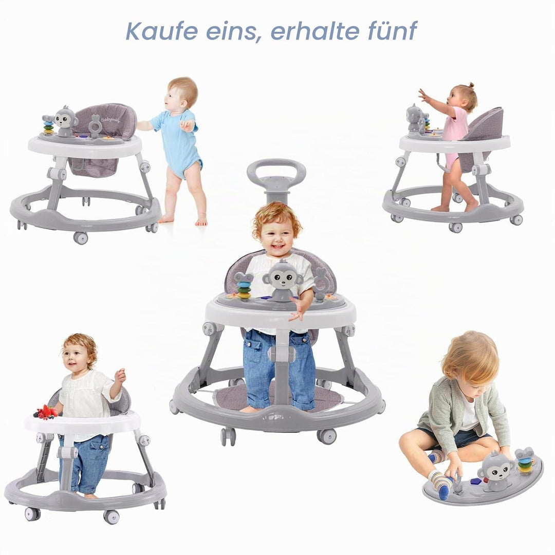Lauflernhilfe Babywalker 5in1,mit Musikalisches Spielzeug und Herausnehmbarem Essteller,360-Grad-Räd